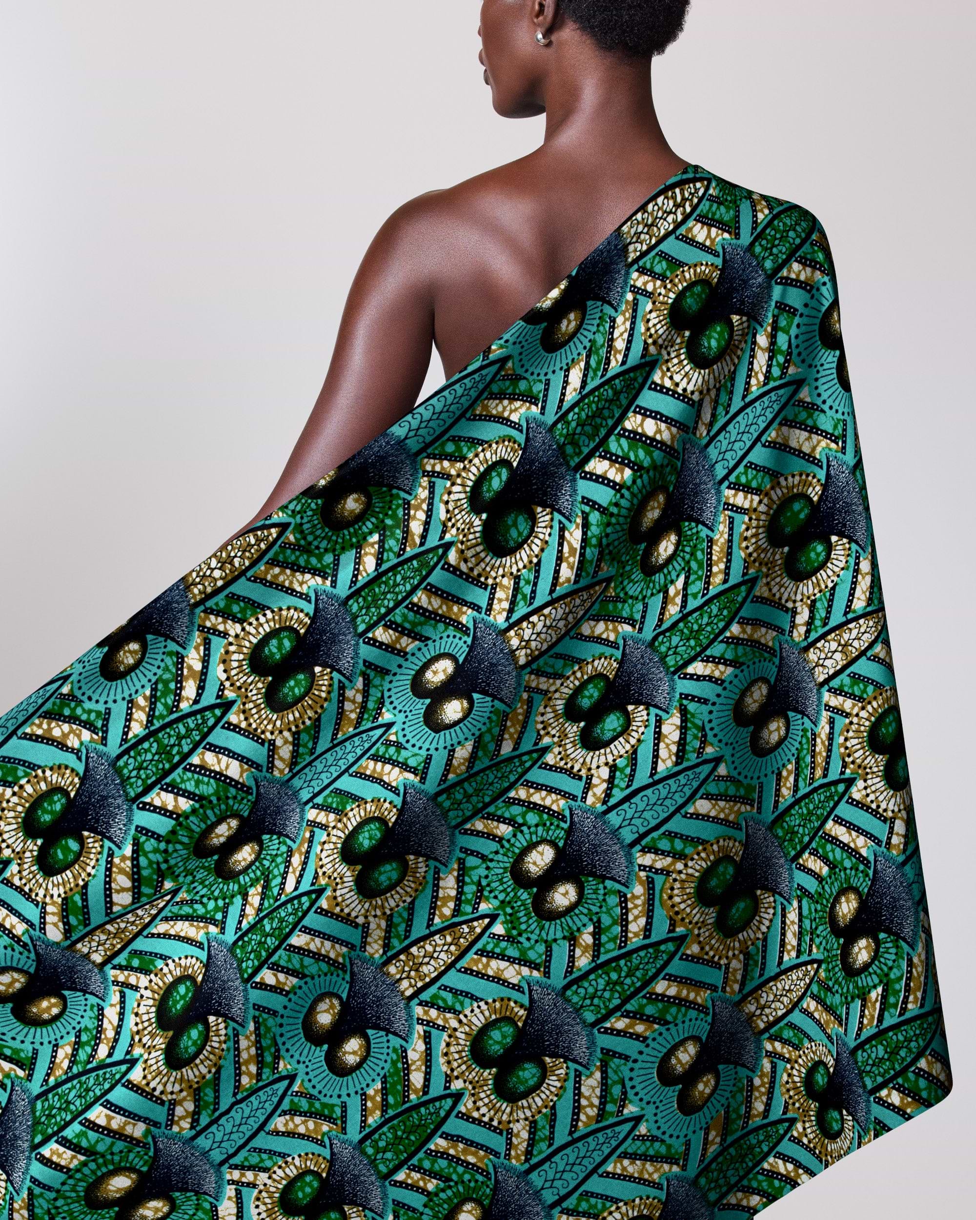 Vibrant teal green patterned fabric wax hollandais vlw9321.002