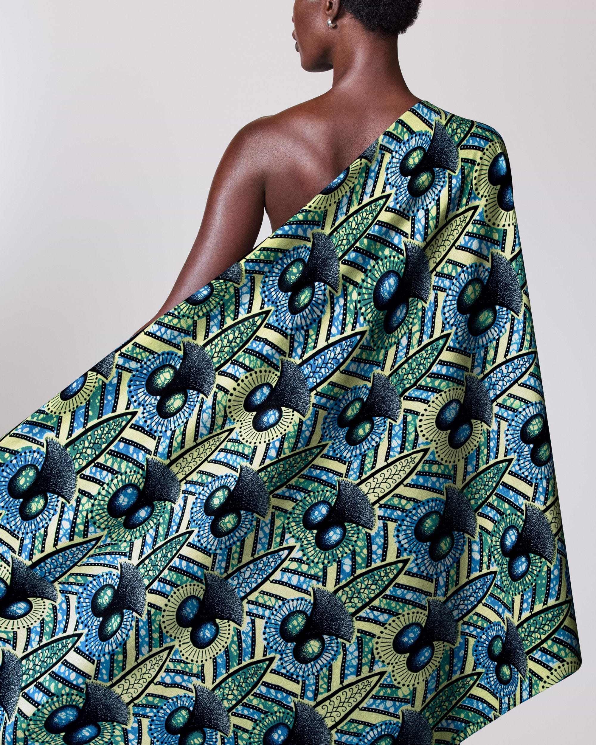 Vibrant one-shoulder wrap dress bold wax hollandais vlw9321.006