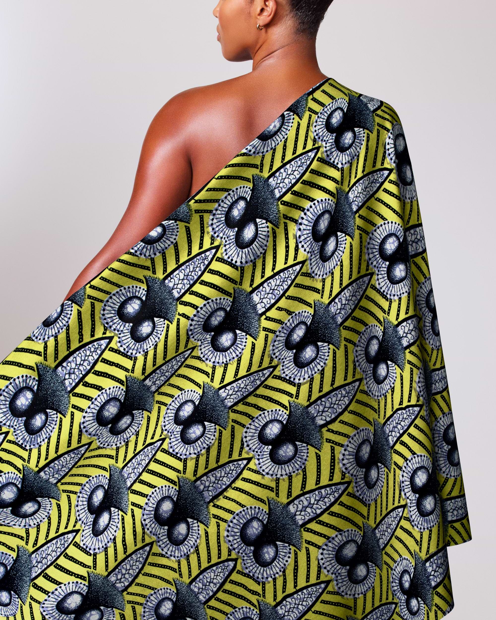 Vibrant yellow one-shoulder wrap dress wax hollandais vlw9321.008