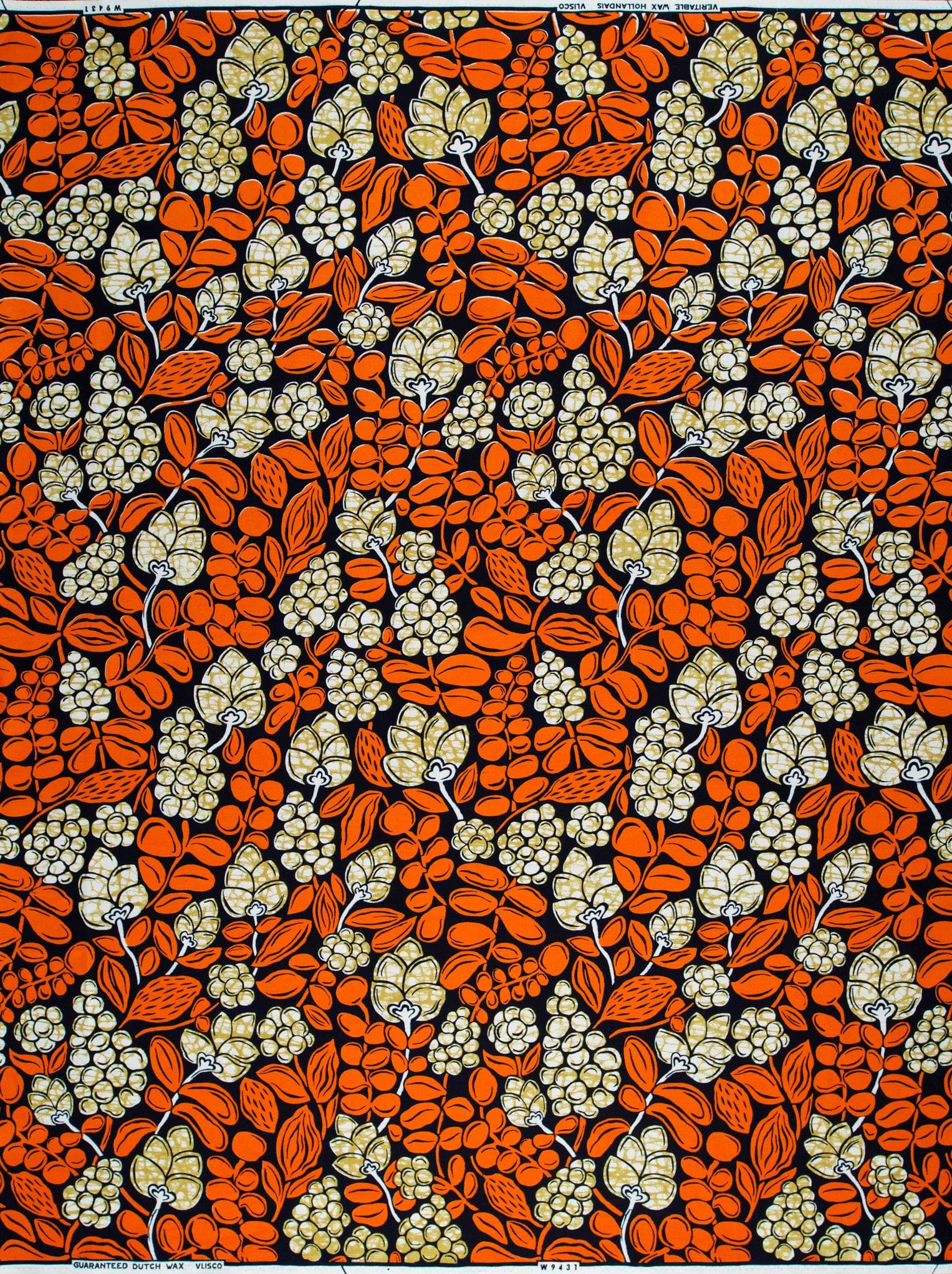 Vibrant orange cream floral fabric wax hollandais vlw9431.005