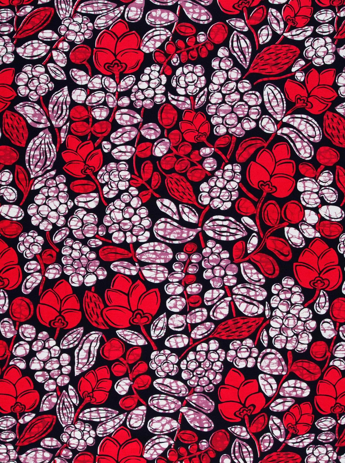 Vibrant red white floral patterned wax hollandais vlw9431.007