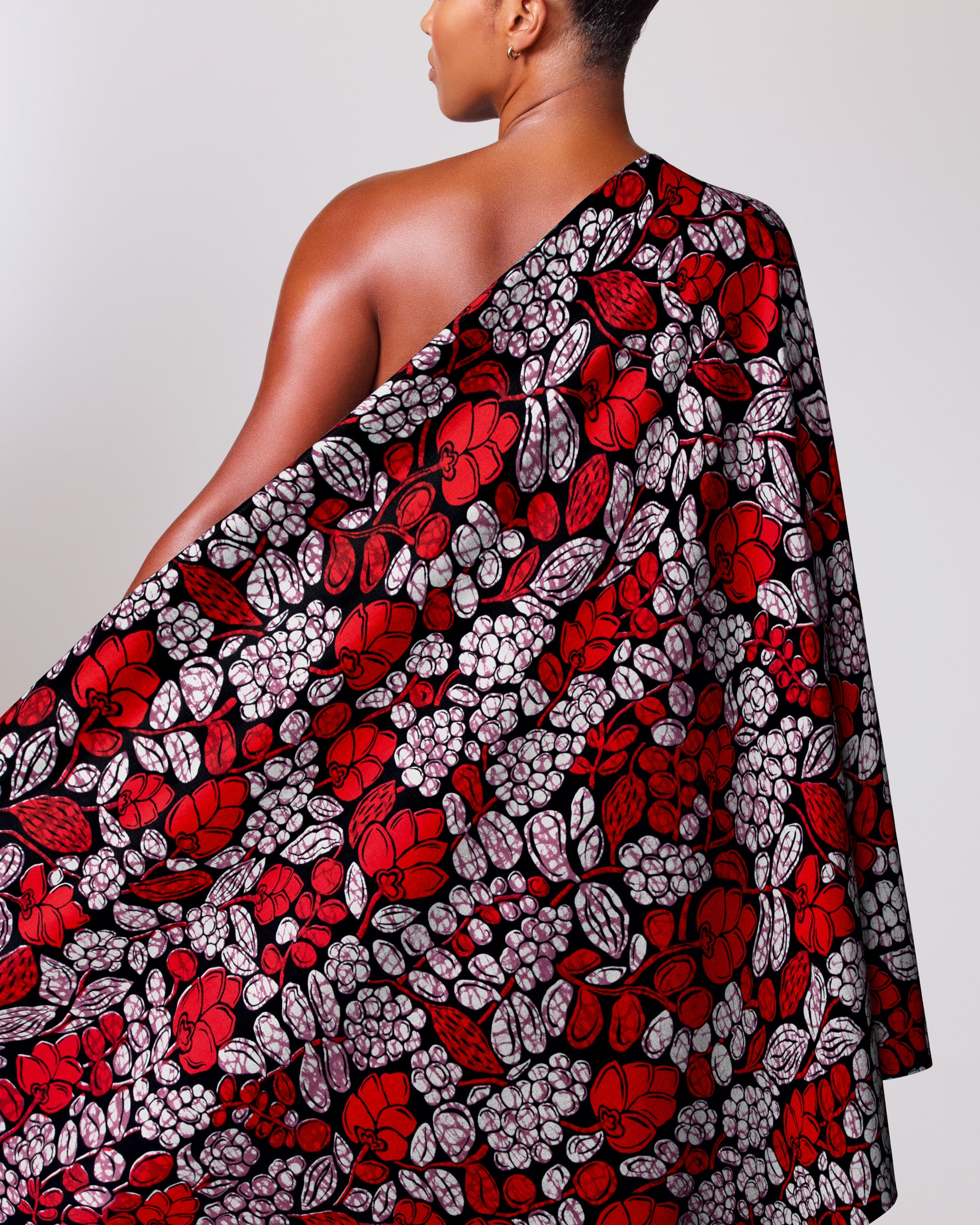 Vibrant red white floral-patterned one-shoulder wax hollandais vlw9431.007