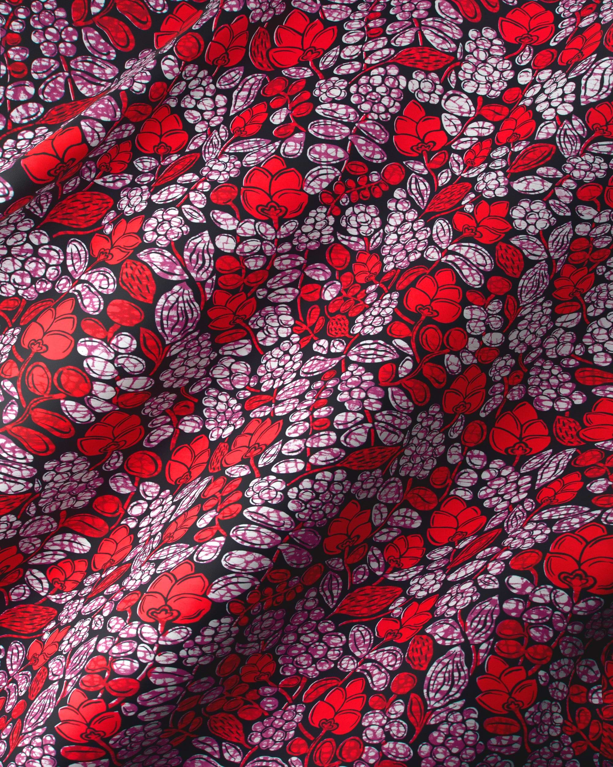 Vibrant red purple floral fabric wax hollandais vlw9431.007
