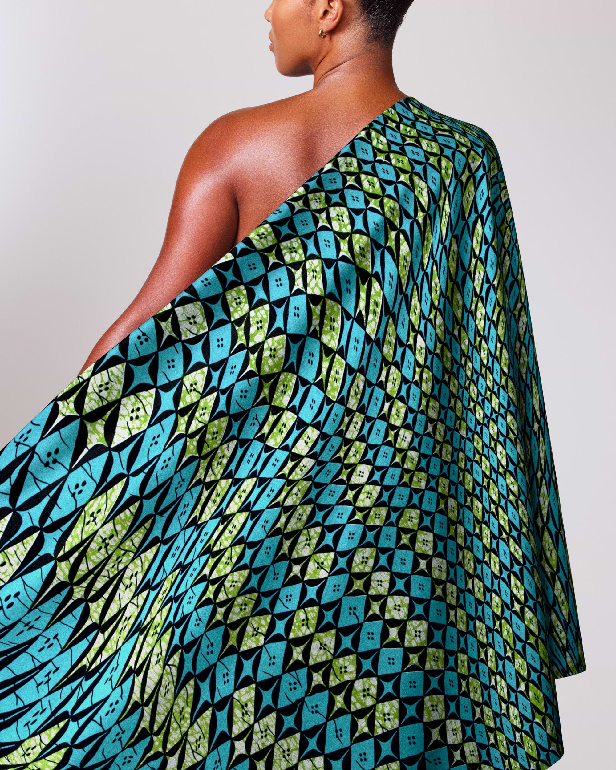 Vibrant one-shoulder cape made bold wax hollandais vlw9503.004