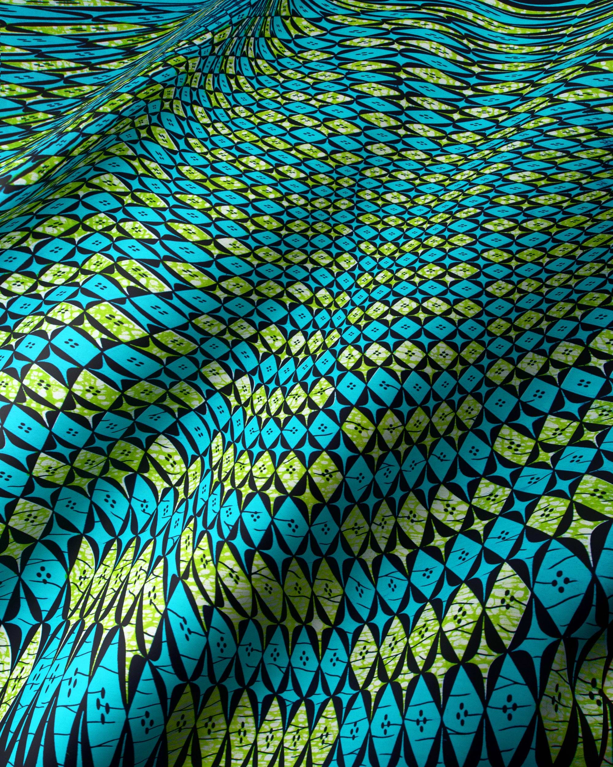 Vibrant turquoise lime green geometric-patterned wax hollandais vlw9503.004