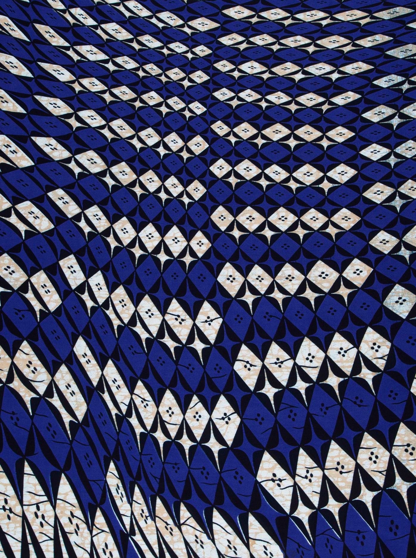 Blue white geometric-patterned fabric diamond wax hollandais vlw9503.005