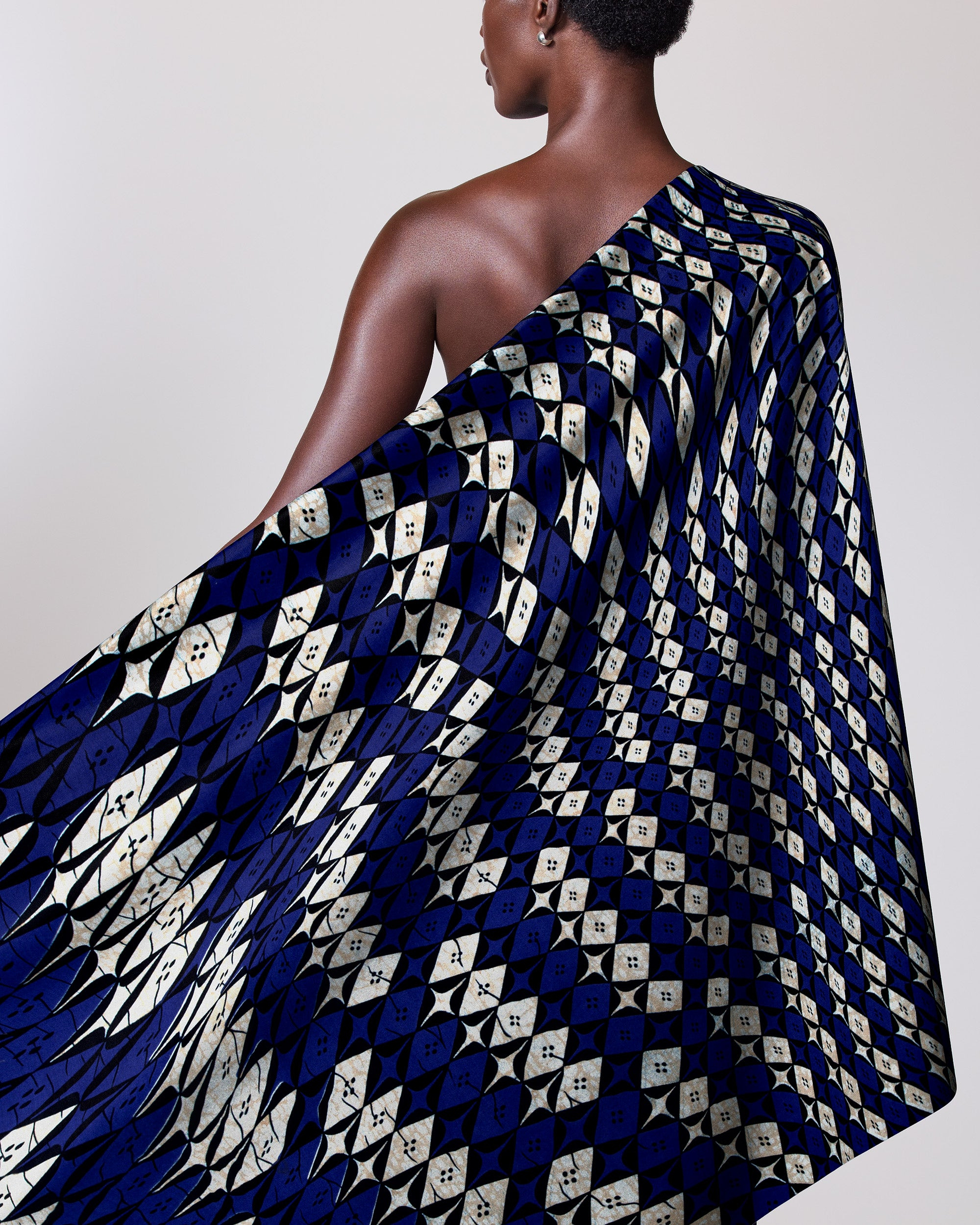 One-shoulder garment bold navy blue wax hollandais vlw9503.005