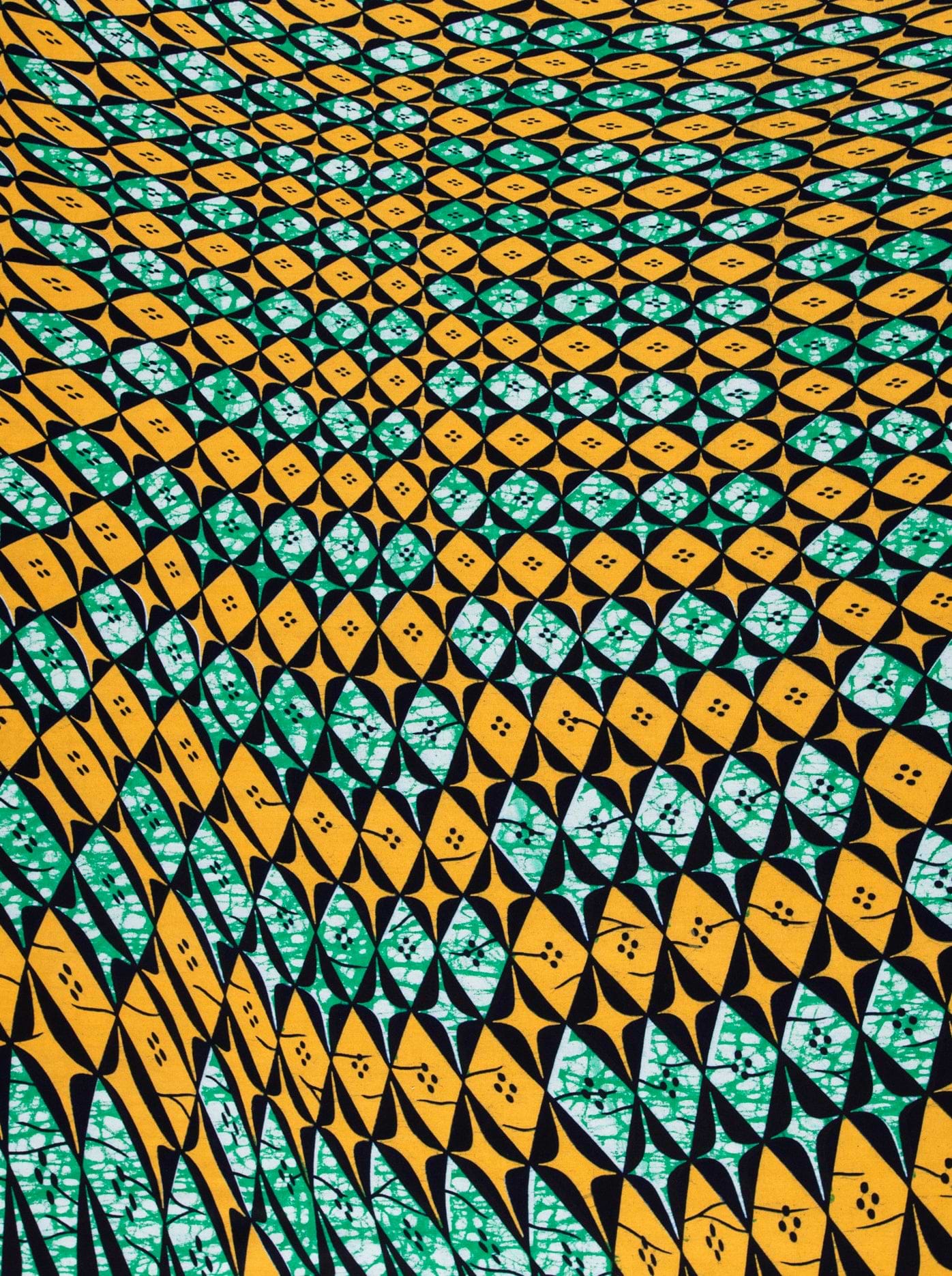 Vibrant yellow teal geometric-patterned fabric wax hollandais vlw9503.006