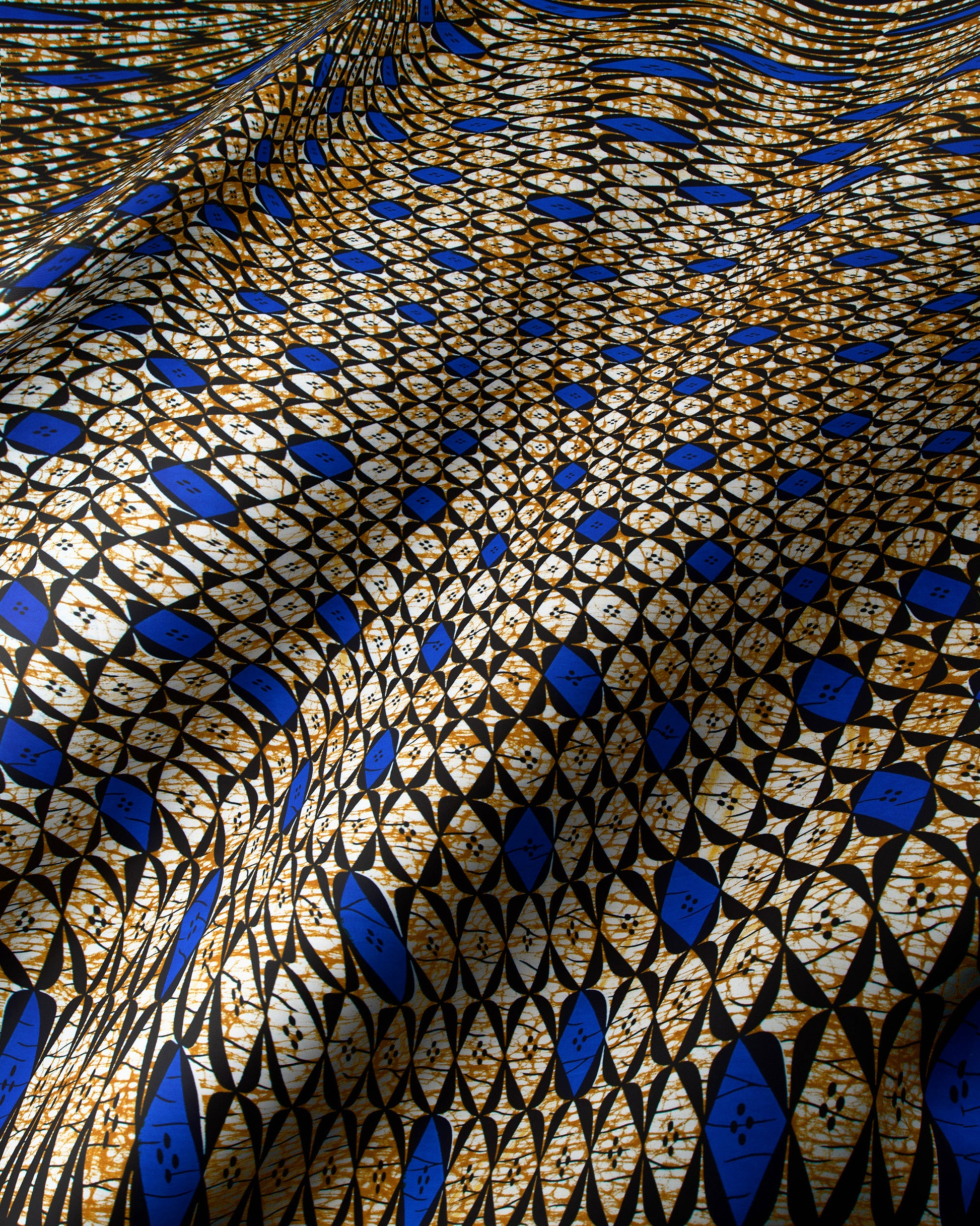 Vibrant blue black cream-colored african wax hollandais vlw9503.008