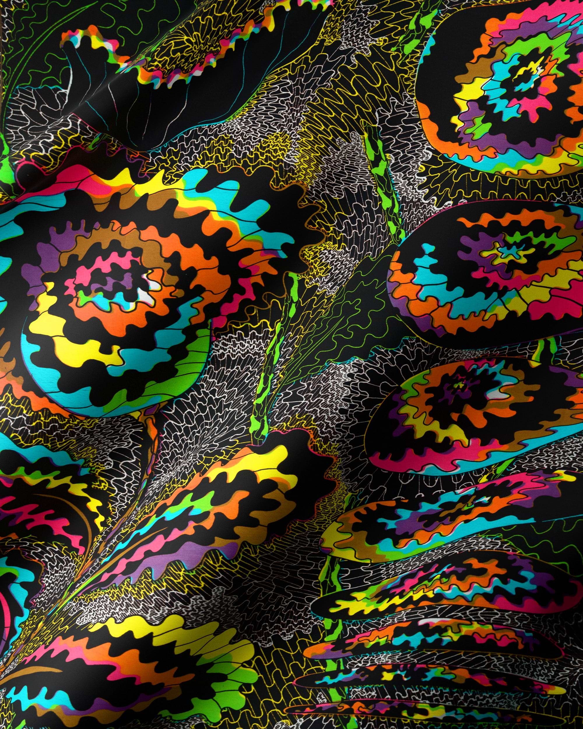 Vibrant psychedelic tie-dye fabric patterns wax hollandais vlw9921.001