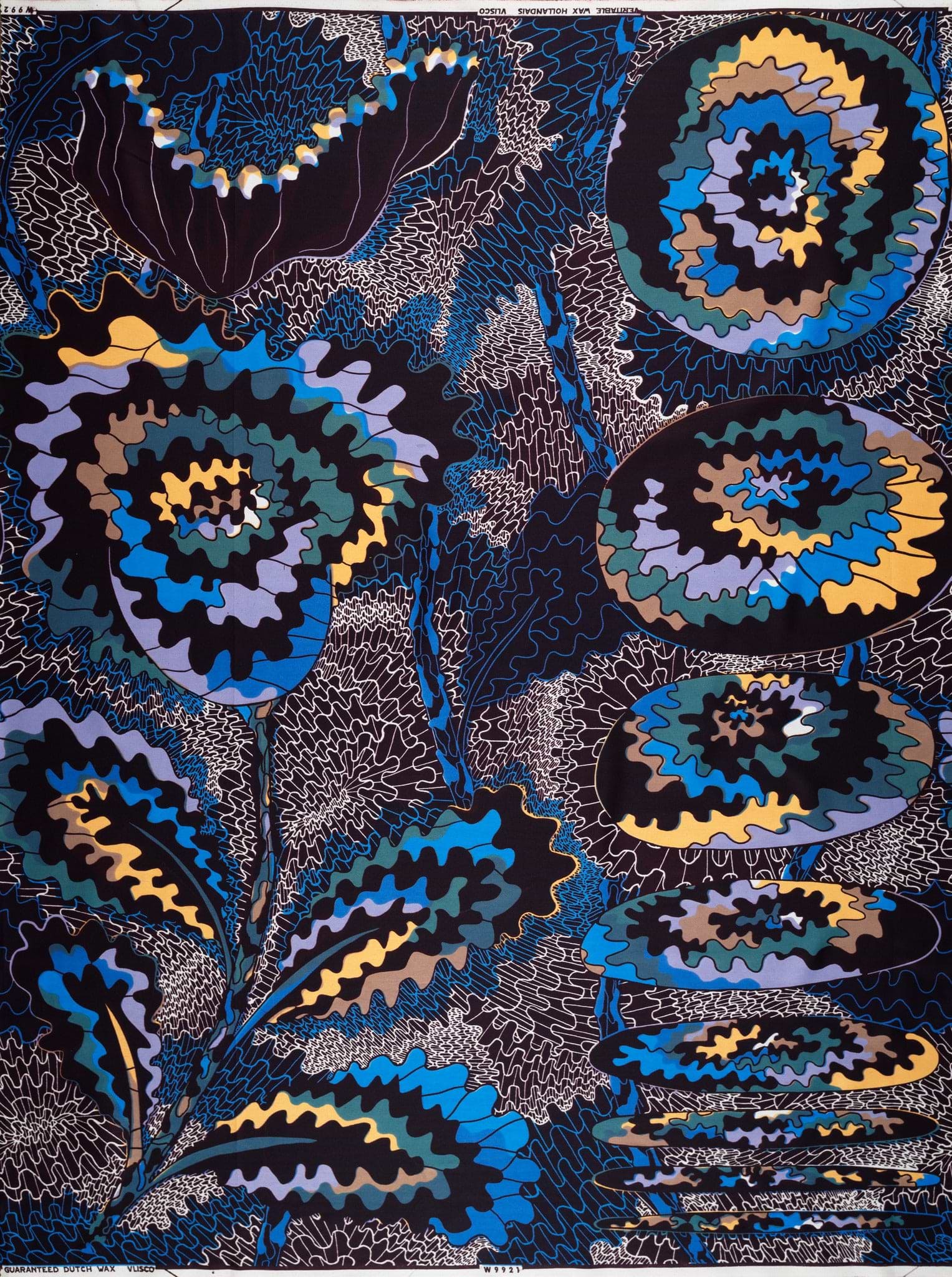 Vibrant blue yellow purple spiral-patterned wax hollandais vlw9921.003