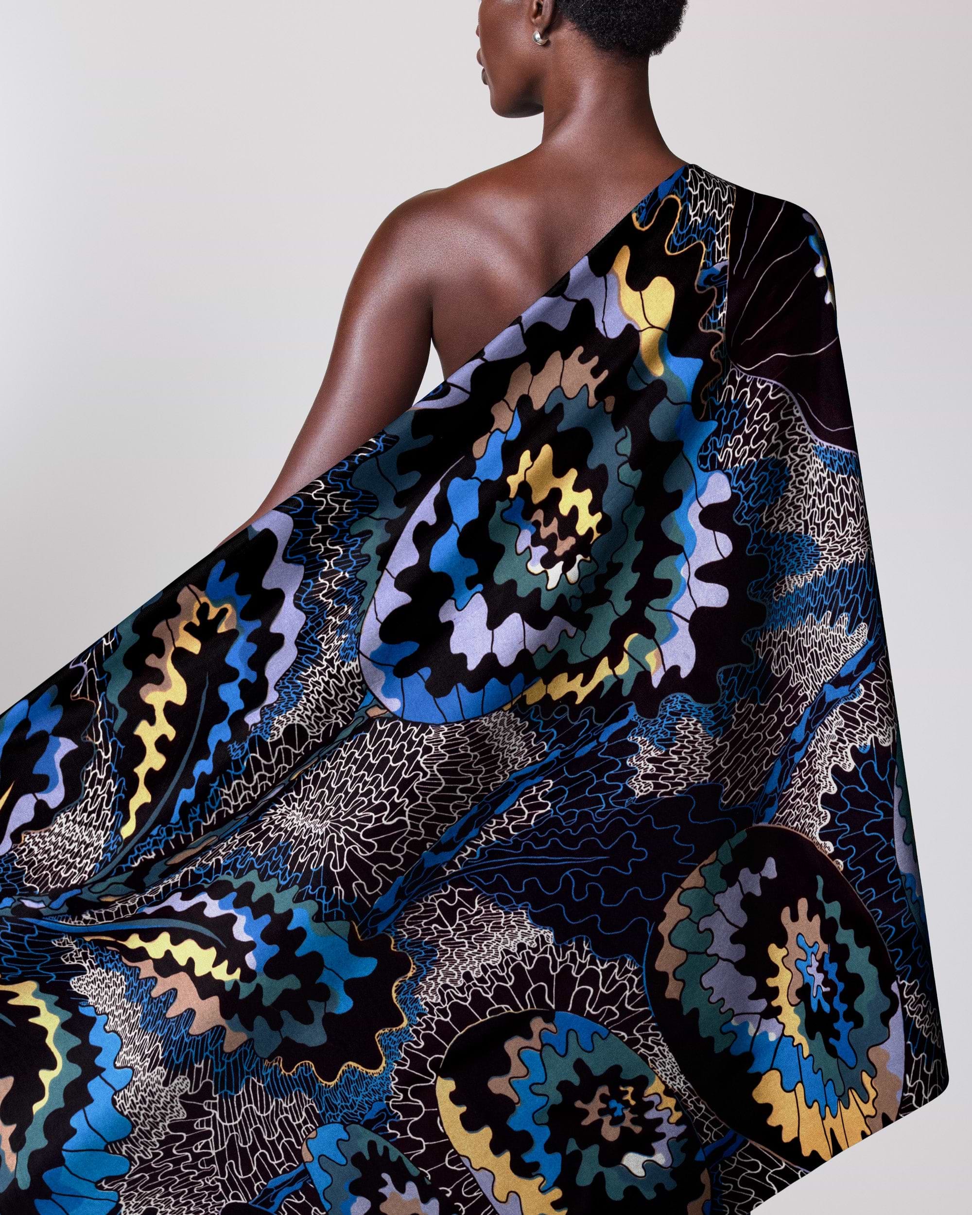 Vibrant one-shoulder wrap dress bold wax hollandais vlw9921.003