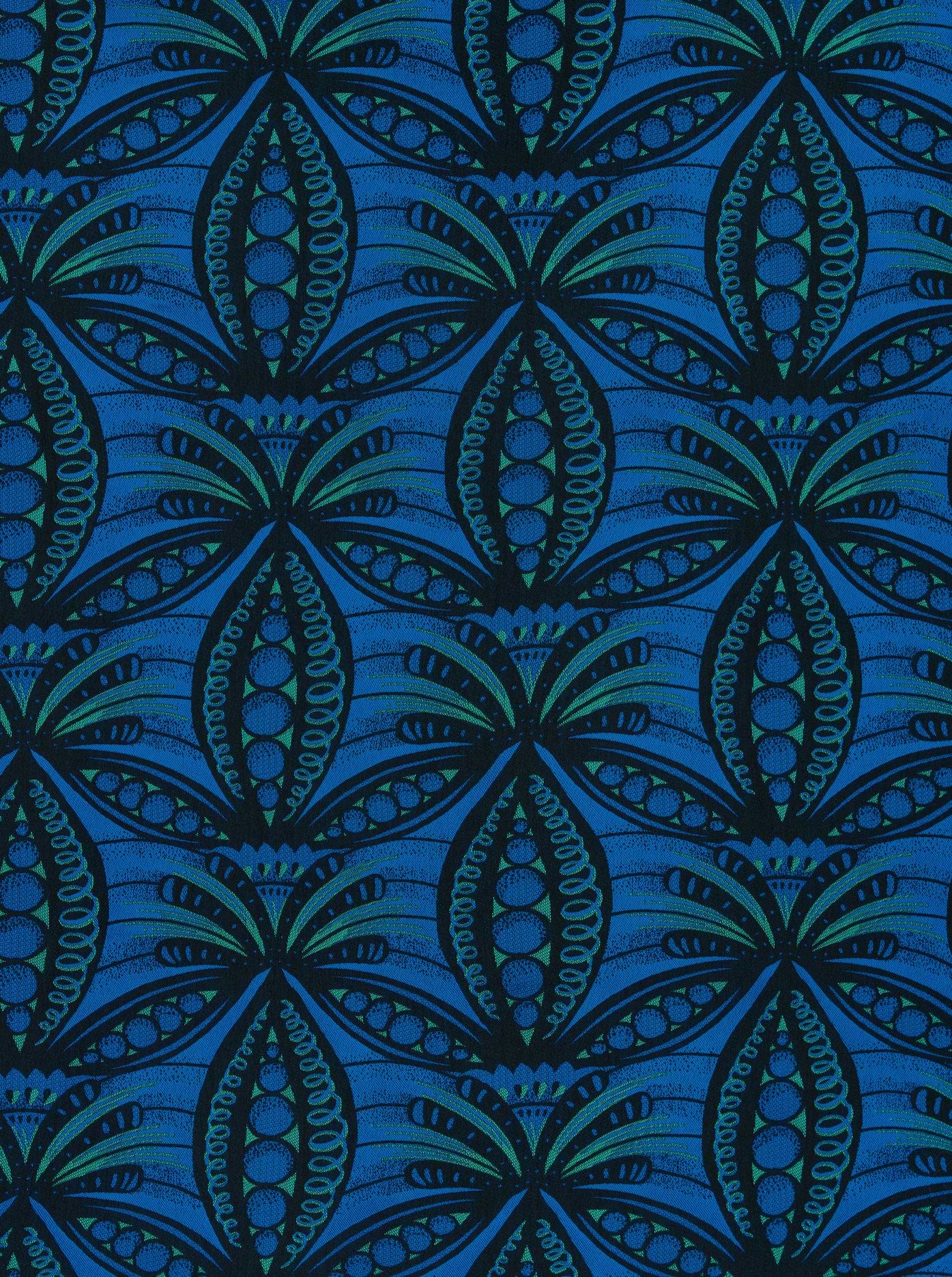 Blue fabric pattern stylized symmetrical radiance vlr6990.001