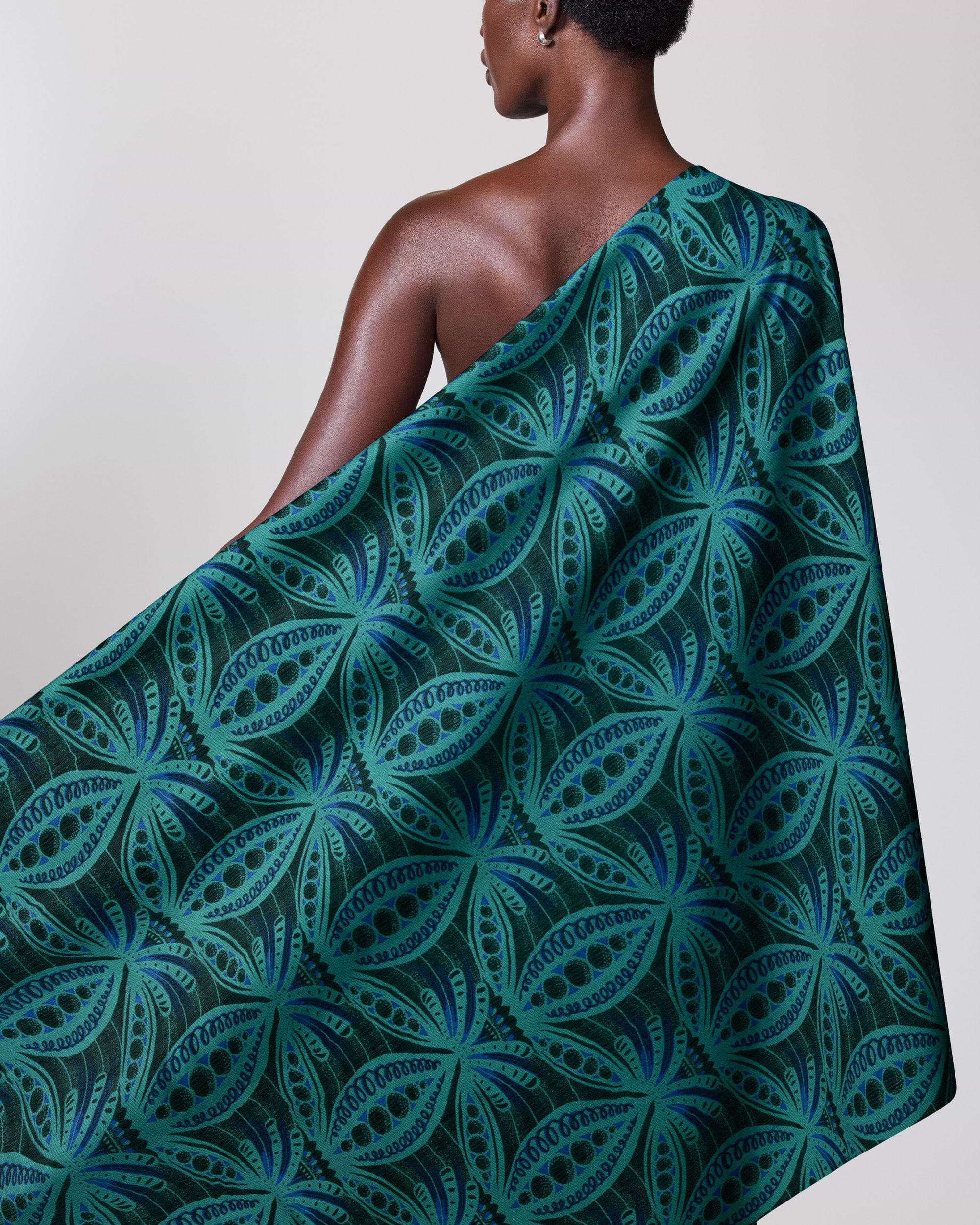 Teal dark green patterned fabric radiance vlr6990.001