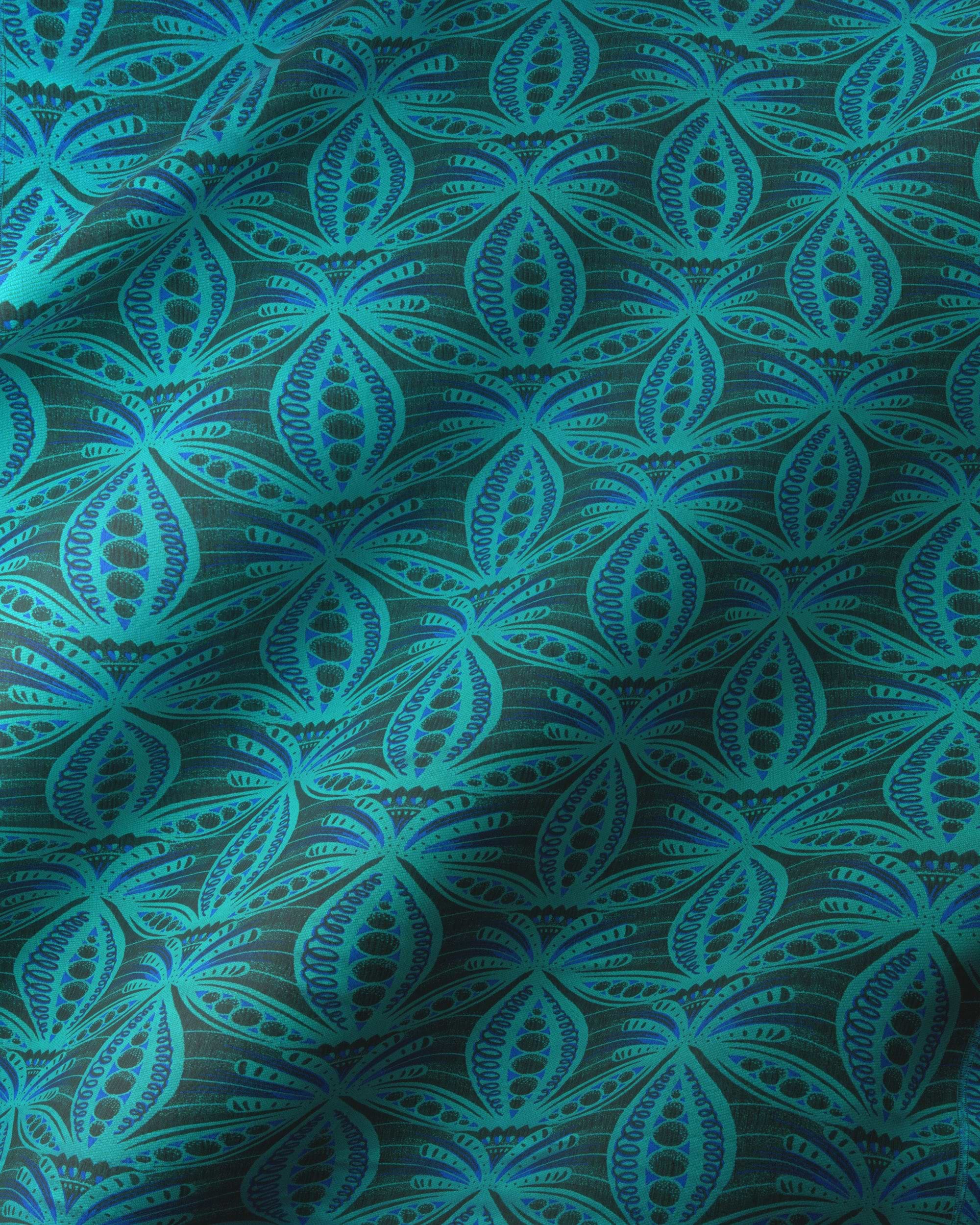 Teal blue patterned fabric floral radiance vlr6990.001