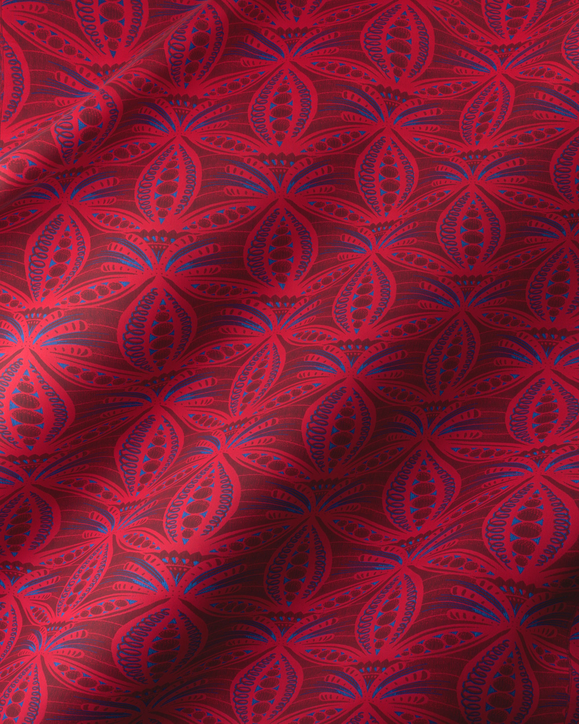 Vibrant red fabric intricate blue radiance vlr6990.002