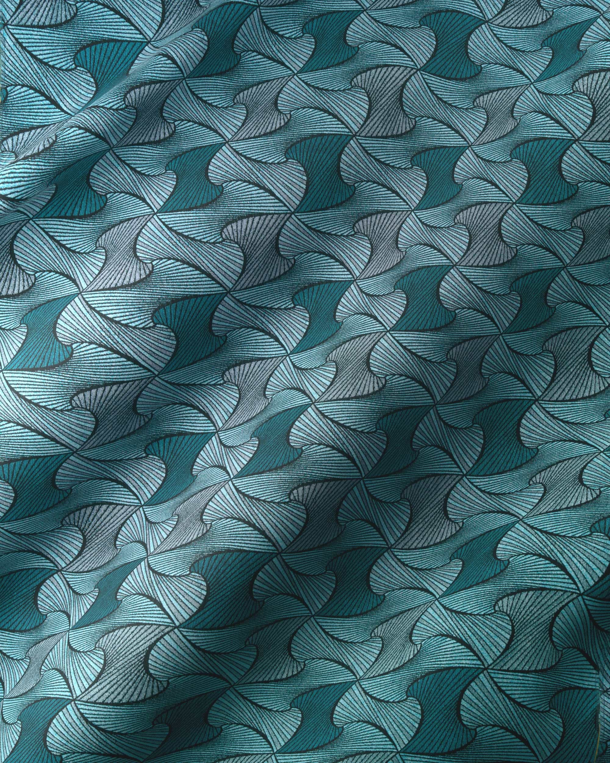 Teal fabric pattern stylized ginkgo radiance vlr9969.004