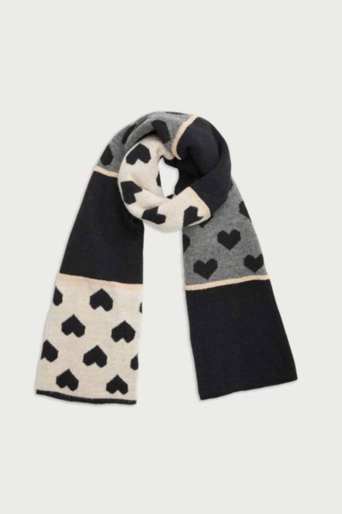 Heart Mixed Pattern Scarf - Black