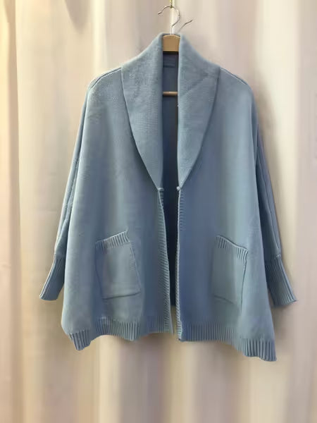 Open Front Oversized Cardigan Sweater - Light Blue
