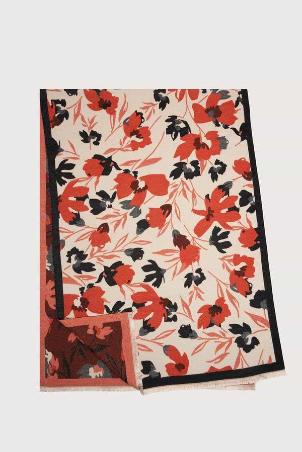 Floral Reversible Fringed Trim Scarf For Fall - Orange