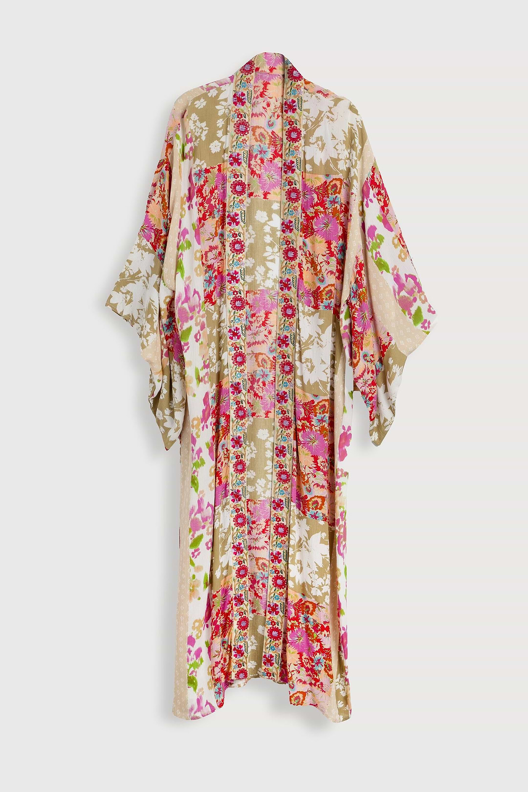 Lace Embroidered Floral Kimono - Pink