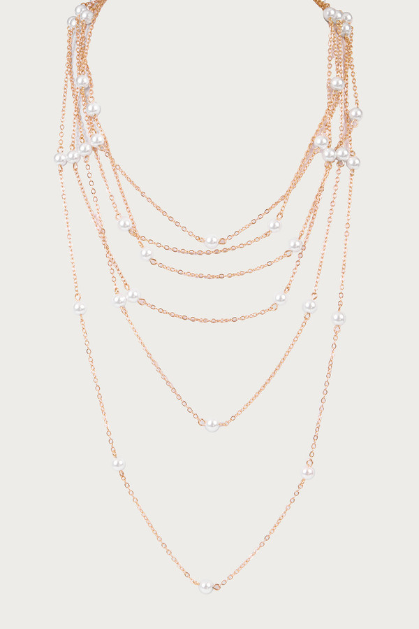 Pearl Multi Layer Necklace - Gold