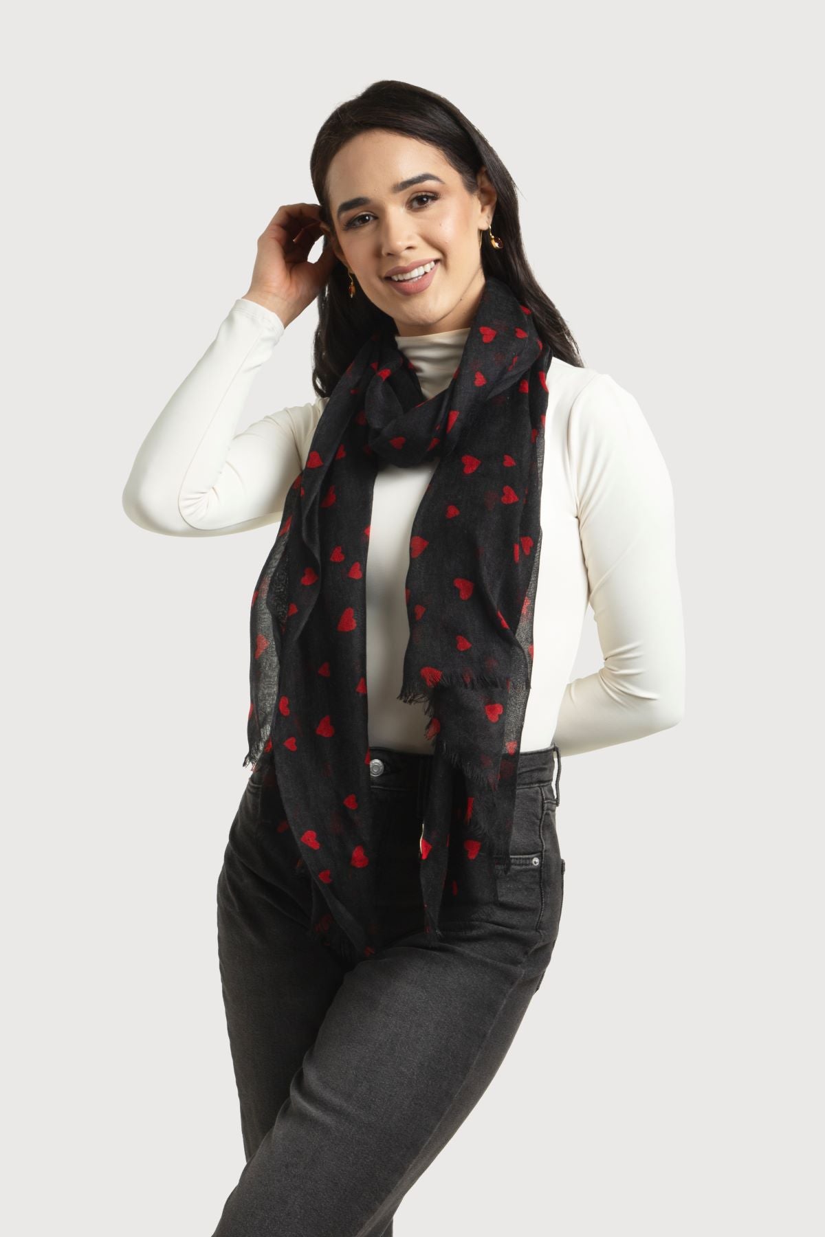 Wool Heart Scarf - Black
