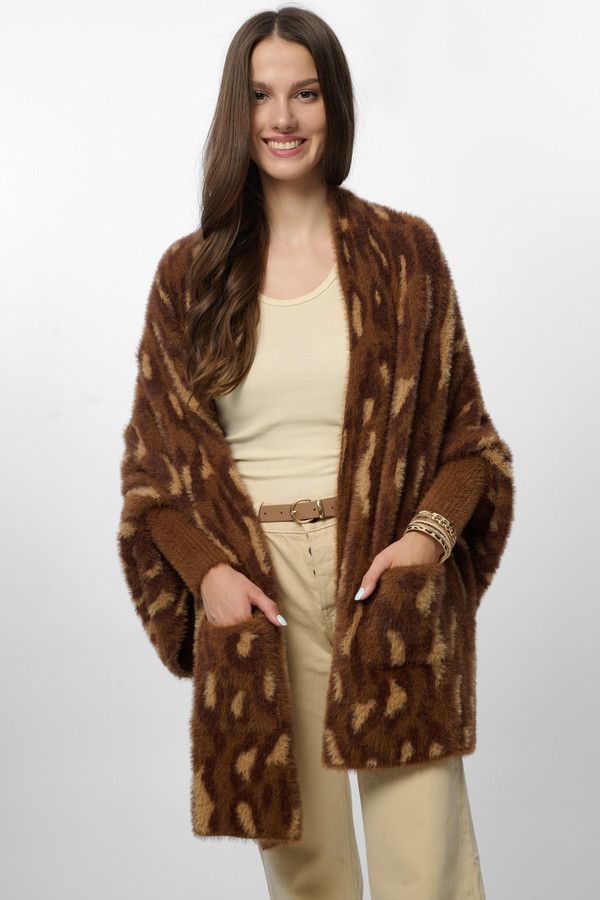 Animal Print Eyelash Knit Card - Brown