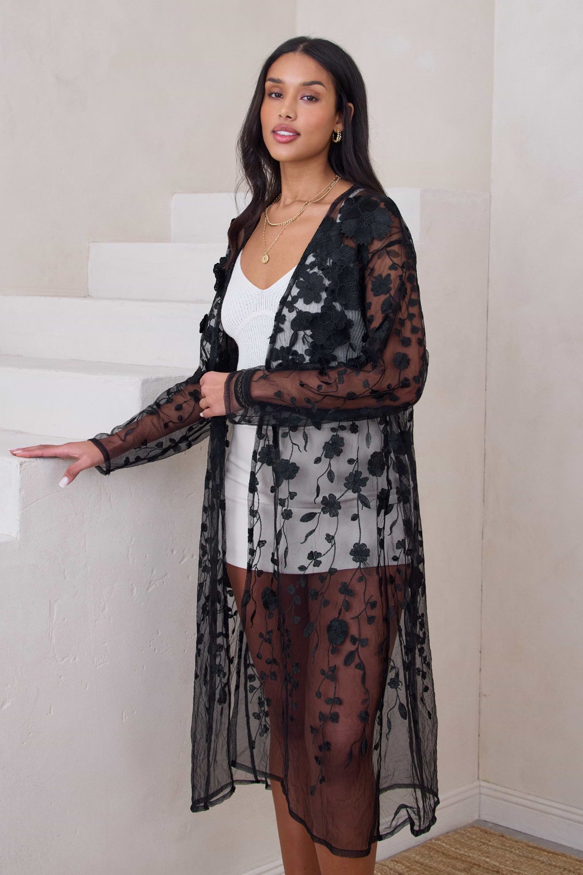 Sheer Floral Applique Duster | SAACHI