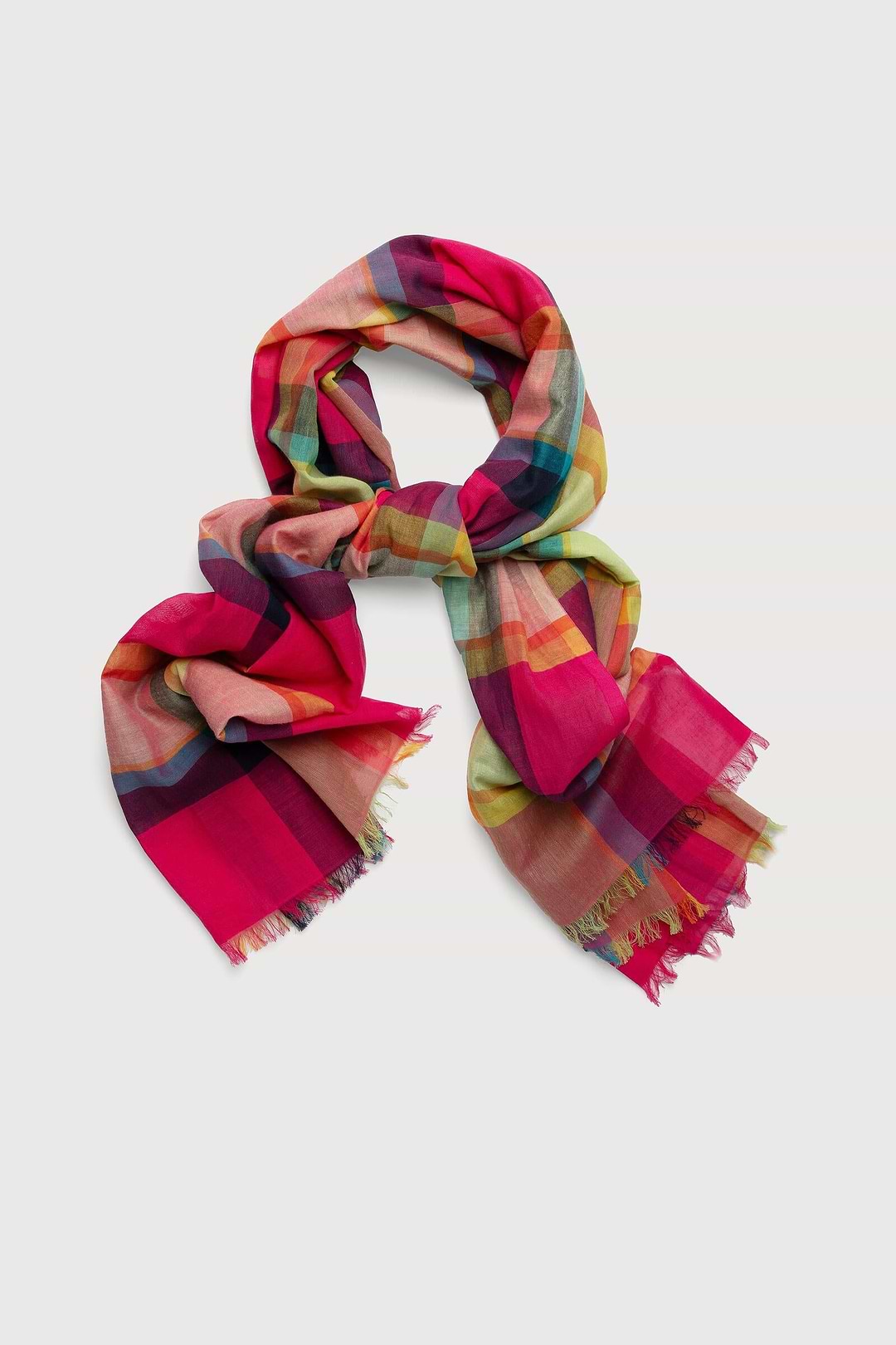 Rainbow Plaid Cotton Scarf - Fuchsia