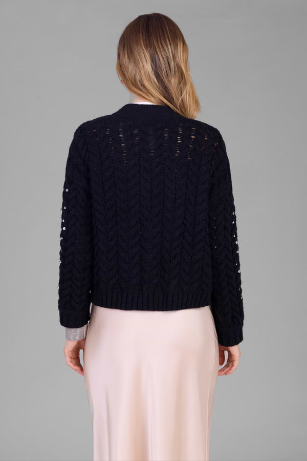Bow Jeweled Cardigan - Black