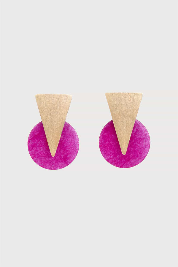Triangle Disc Duet Earrings Fuchsia