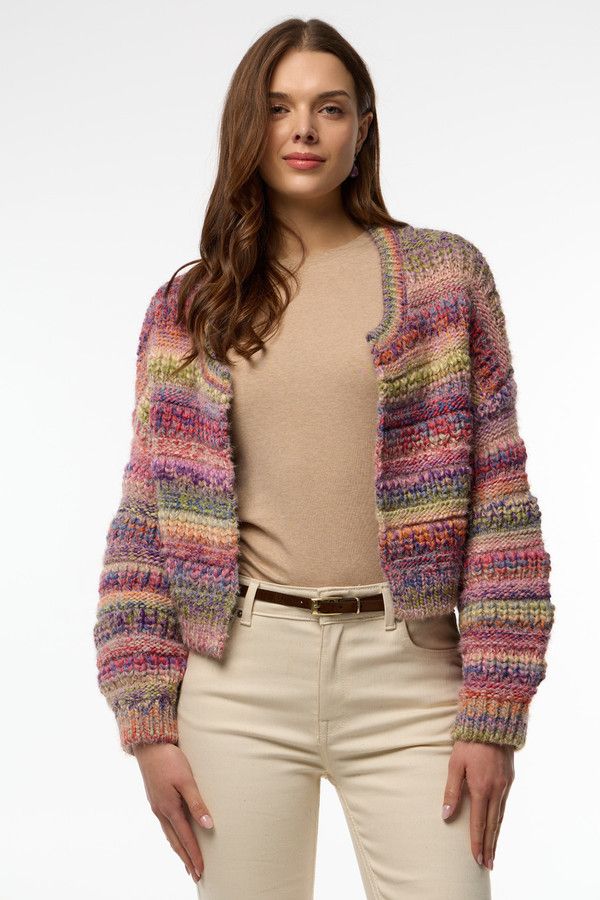 Multicolored Crop Knit Cardigan - Multi
