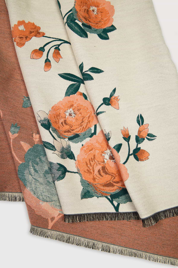 Marigold Bloom Reversible Scarf - Ivory
