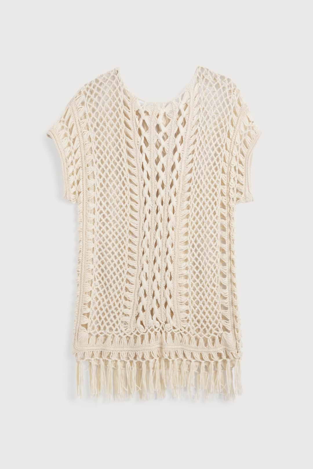 Bohemian Crochet Fringed Tunic - Ivory
