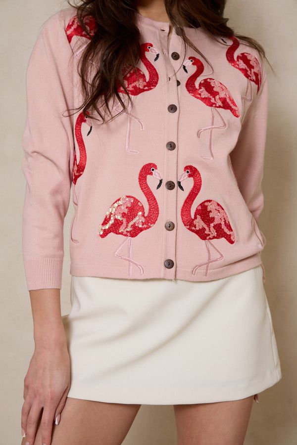 Flamingo Deco Cardigan - Pink