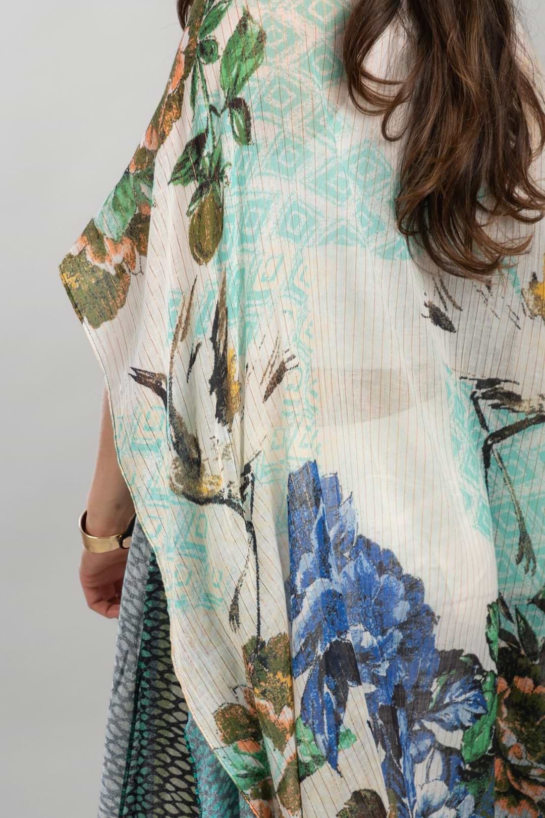 Shimmering Floral Print Kimono - Olive