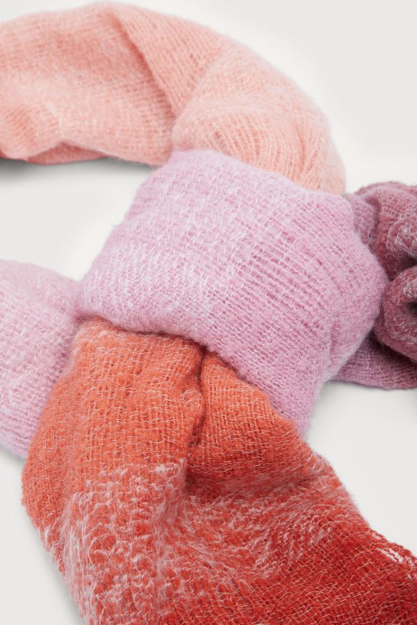 Striped Fringed Ombre Scarf - Pink Coral