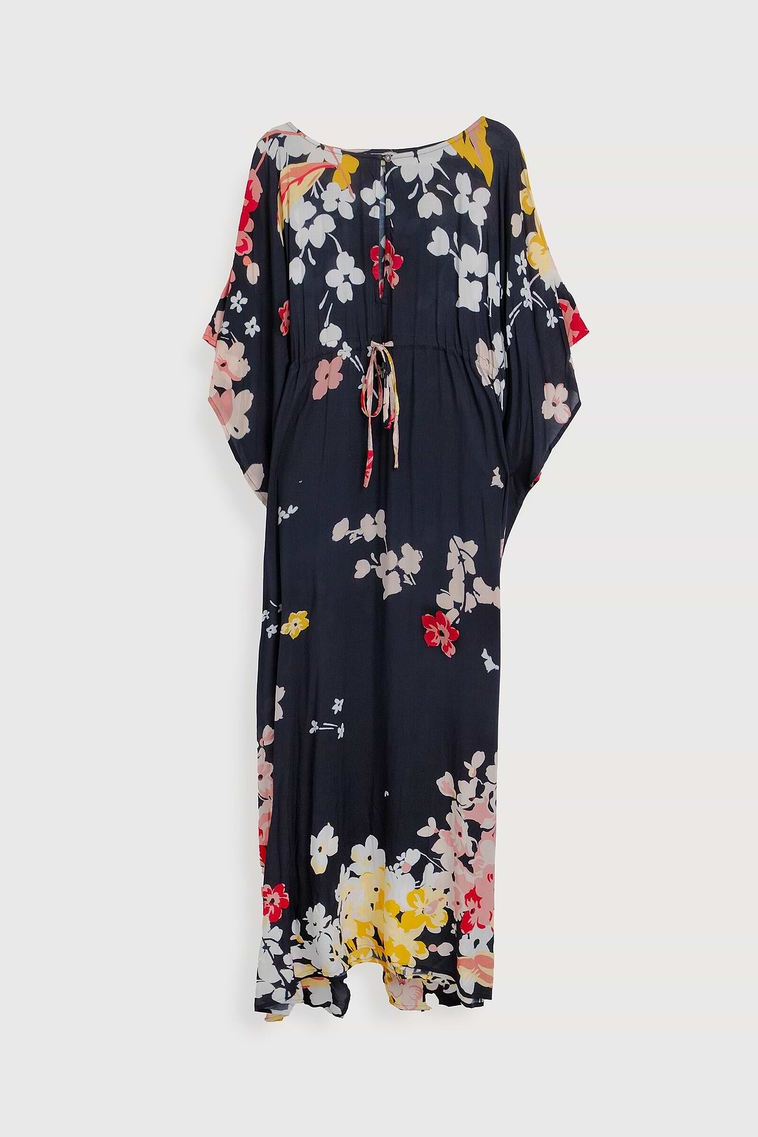 Multicolored Fiore Tie Waist Keyhole Kaftan - Black Combo