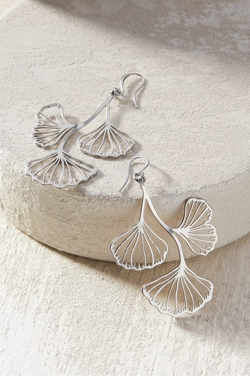 Greta Ginkgo Drop Earring - Silver