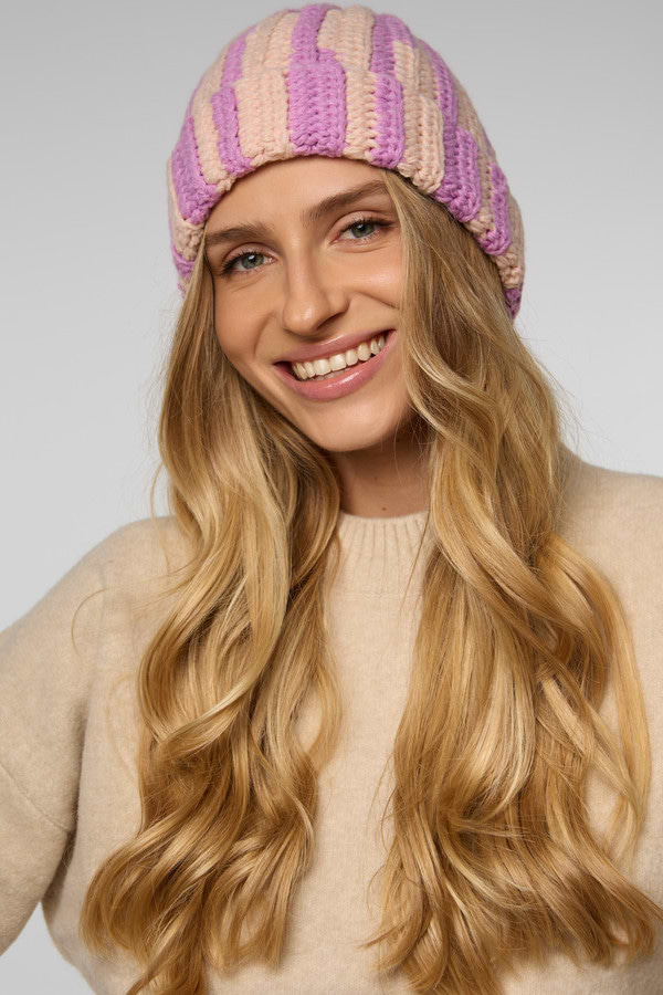 Candy Striped Chunky Beanie - Pink Combo