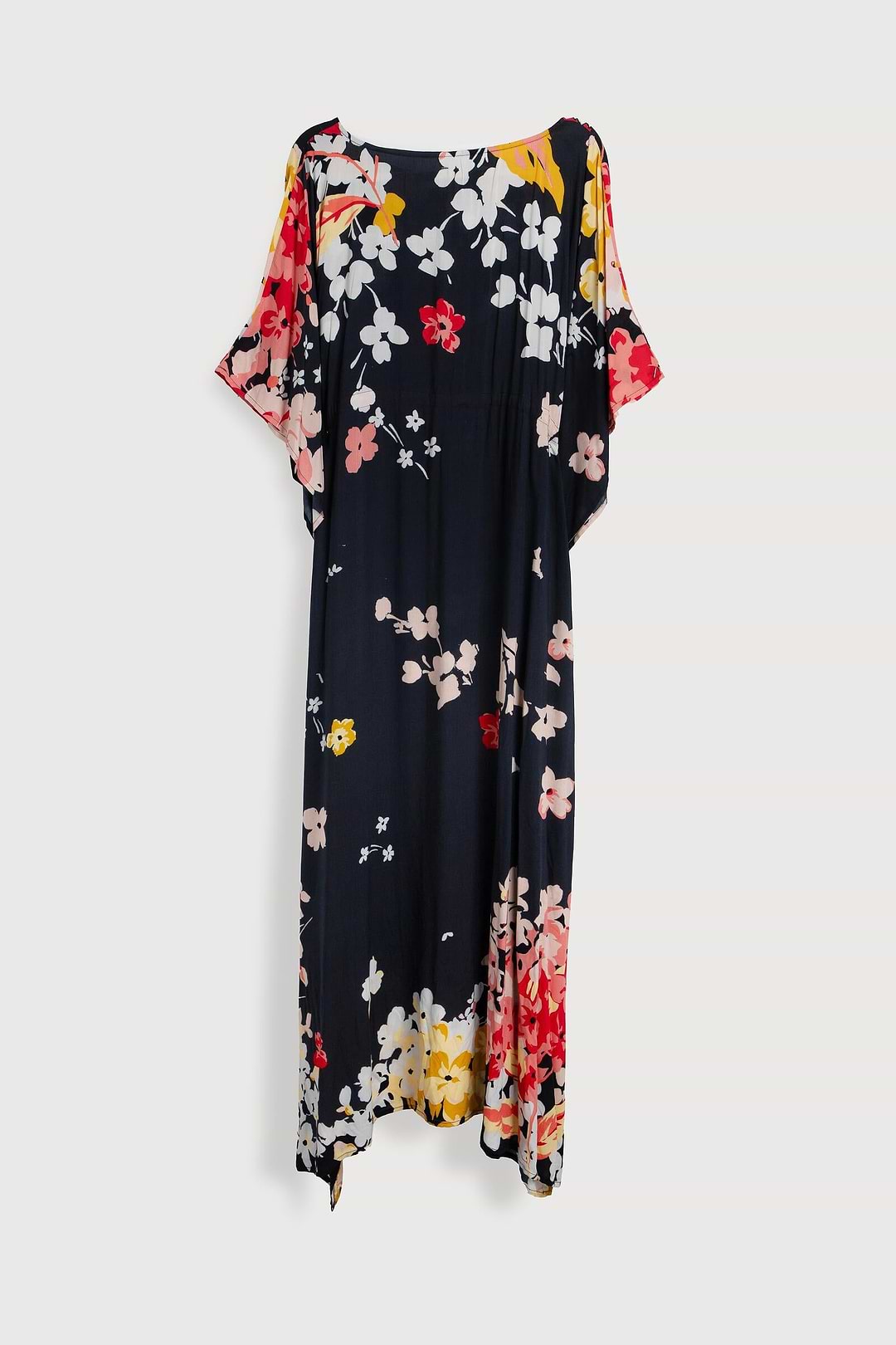 Multicolored Fiore Tie Waist Keyhole Kaftan - Black Combo