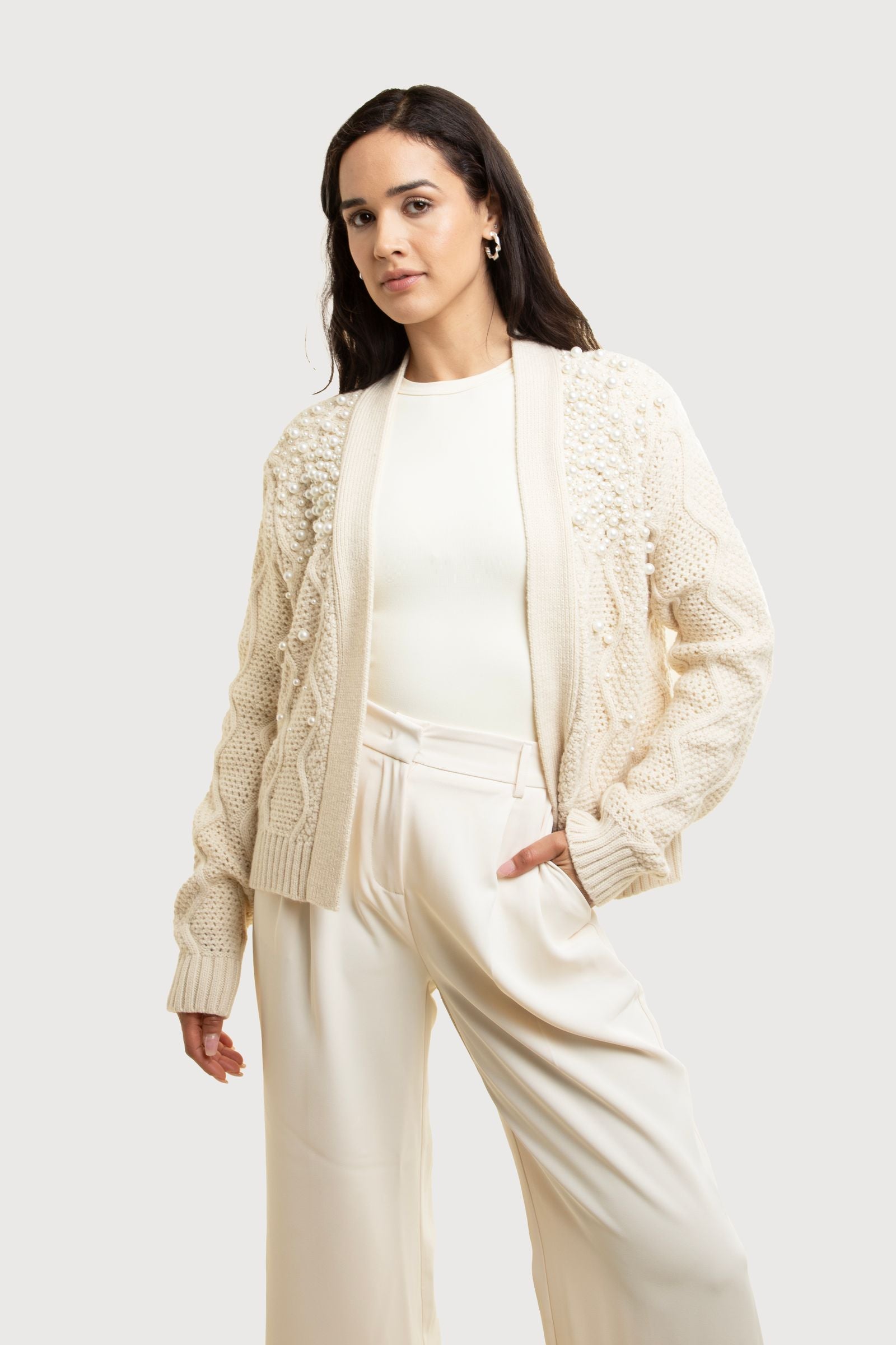 Pearl Embellished Cardigan - Ivory