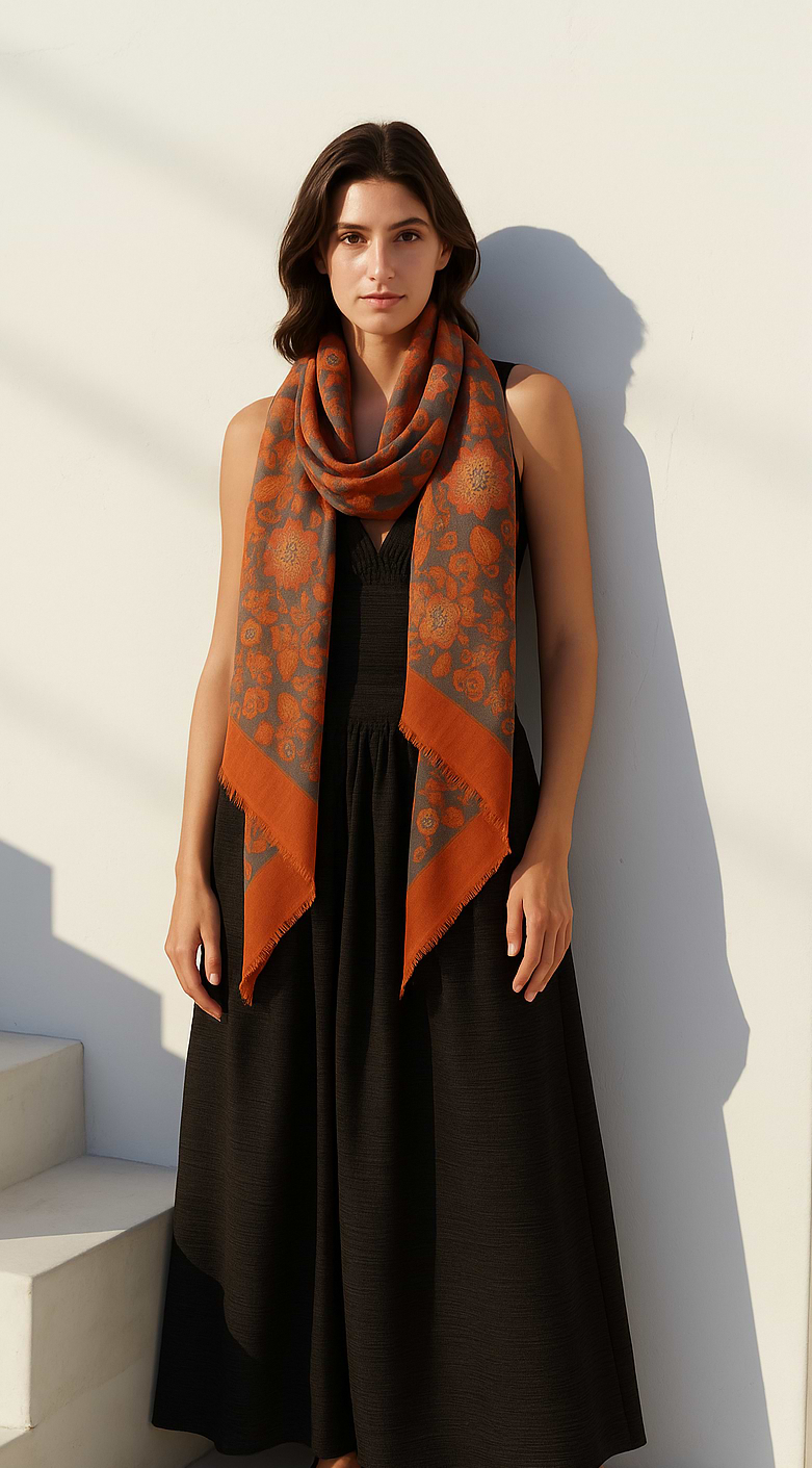 Wool Two Tone Scarf - SAACHI - Orange Red