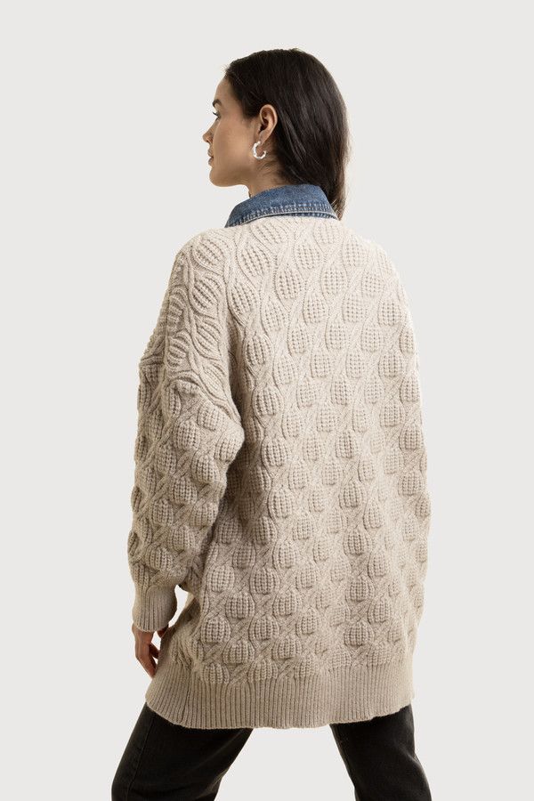 Denim Collar Sweater Jacket - Beige