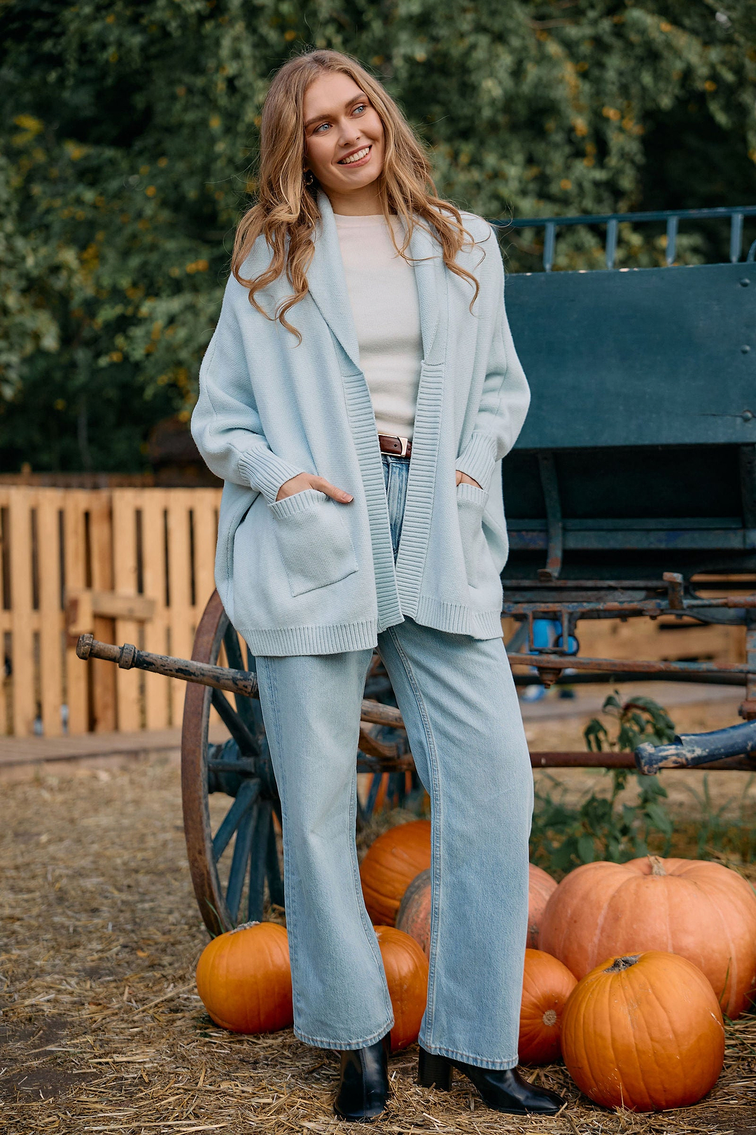Open Front Oversized Cardigan Sweater in Light Blue