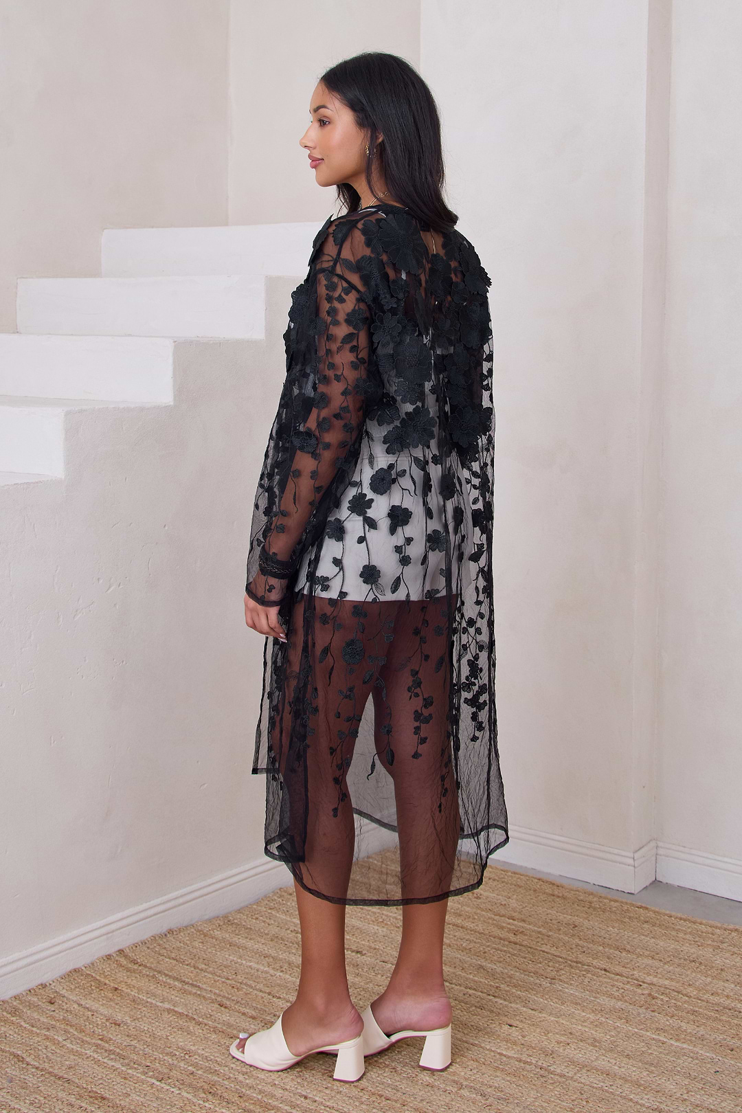 Sheer Floral Duster - Black
