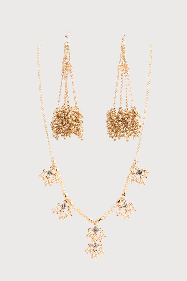 Cluster Drop Chain Earrings - Gold