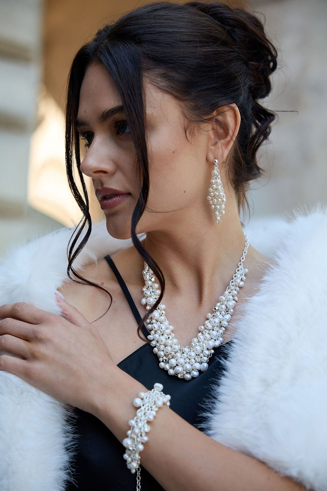 Cascading Pearl Statement Necklace - Silver