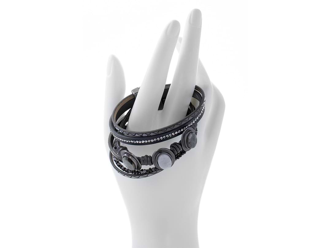 TRIPLICITY STONE LEATHER BRACELET - Gunmetal